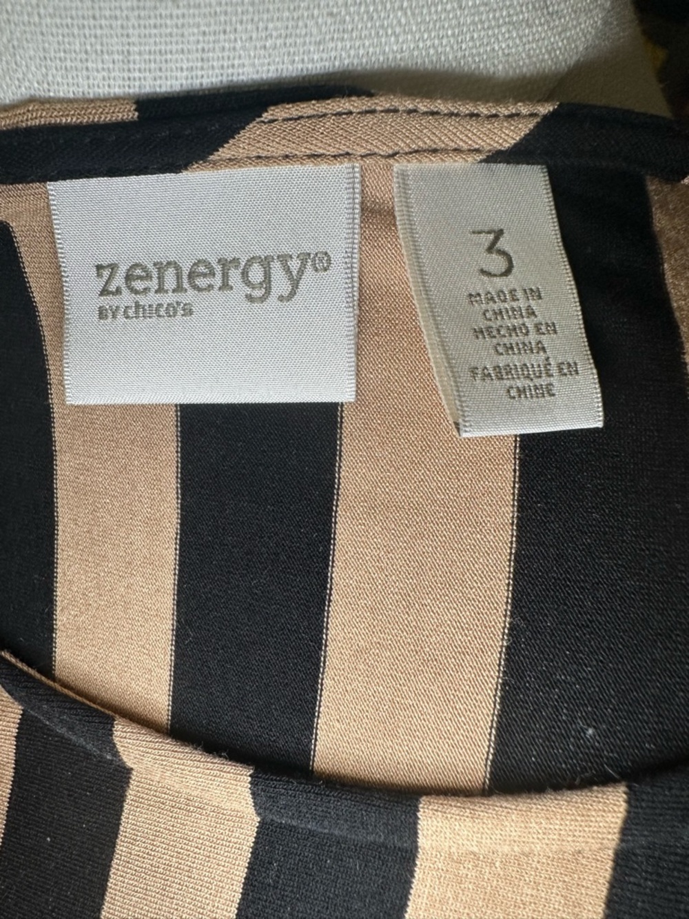 Chico's Zenergy Black and Beige Striped Tunic Top - Picture 3 of 8